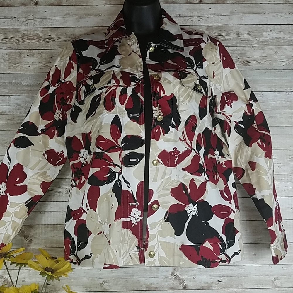 Draper's & Damon's, 0205, Red, black Floral Jacket, Sz M